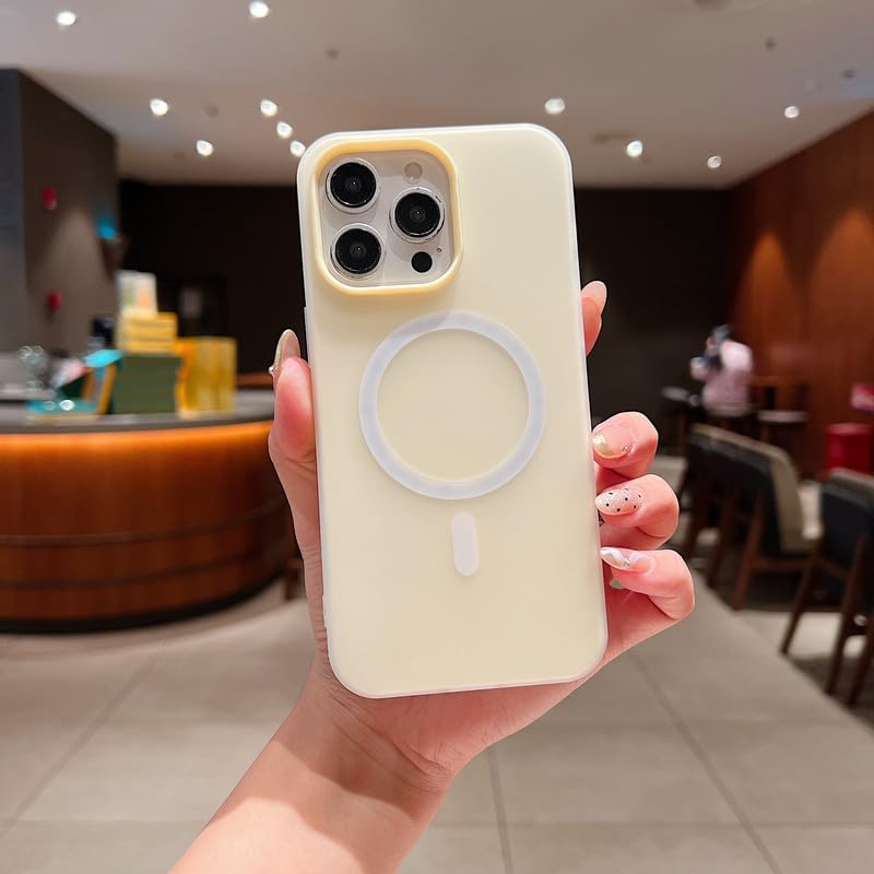 Image of LuxuryKase Magnetic Silicone Candy Case for iPhone 15 Pro Max | MagSafe Compatible | Slim Protective Case | Lightweight & Flexible | Wireless Charging | Soft Matte Finish - Cream