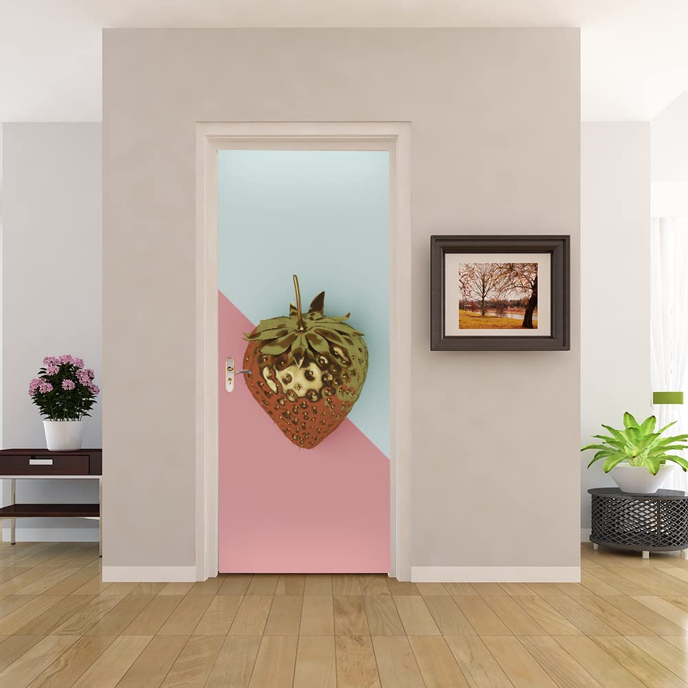 Sticker porte mural cuisine et salon motif fraise pour un papier peint original