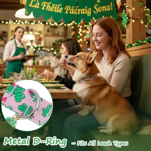 Astdogio St. Patrick's Day Dog Collar,Pink Bow with Lucky Shamrock Puppy Collar,Adjustable Spring Cotton Collars Gifts for Small Medium Large Dogs,Dog Accessories S — view 6