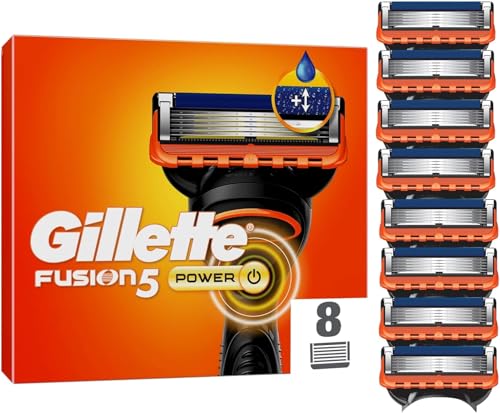 Gillette Lames de rasoir Fusion5 Power, 8 lames de rechange originales pour homme avec une plus grande bande de glissement pour une glisse en douceur et 5 lames pour un...