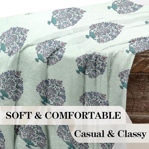 Image of Cortina Linen Printed Sheer Curtain Set of 2 Eyelet Ring Hanging, Floral Printed Curtains Non Blackout Light Filtering Curtains (Green, 5FT)