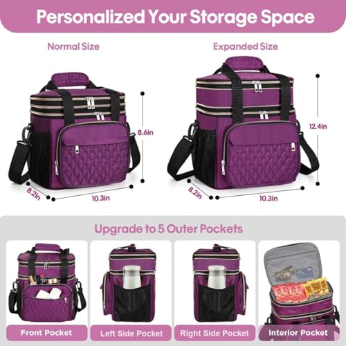 GLENKEY Expandable Insulated Lunch Box, Double Deck Lightweight Large Lunch Bag Tote Leakproof Cooler Bags for Women Adults Work Outdoor Picnic Daytrip, Purple,16L by GLENKEY - Image 3