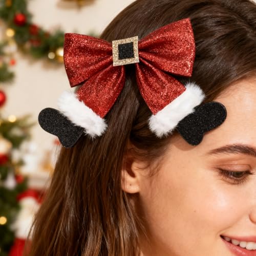 2 Pinzas de Pelo Navideñas con Lazo Brillante Rojo y Verde miniatura 4