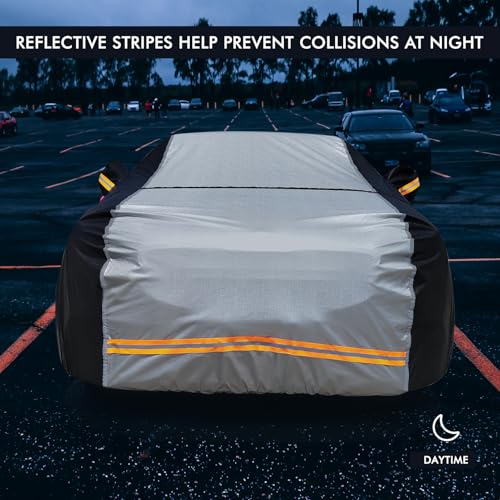 Image of 6 Layers Car Cover Waterproof All Weather Car Cover Waterproof All Weather, Outdoor Full Exterior Cover Rain Sun UV Snowproof Protection with Zipper Cotton for Sedan (196-210 inch)