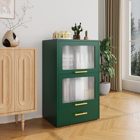 erosoei Metal Narrow Bathroom Storage Cabinet，Slim Bathroom Storage Cabinet with Flip-up Acrylic Doors and Drawers，Pantry Cabinet for Kitchen, Bedroom, Living Room, Laundry Room Cover