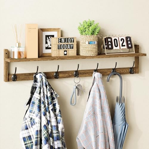 BAMEOS Porte-manteau mural - Grand crochet mural avec étagère, 88,9 cm de long, en bois avec...