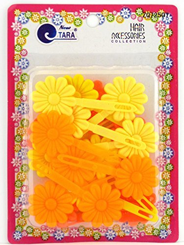 Tara Girls Self Hinge Flower Barrettes - Orange & Yellow - 18 Pcs.