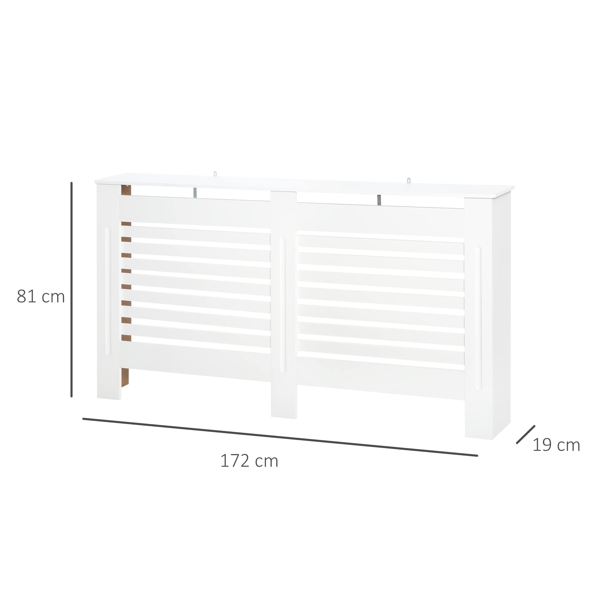 HOMCOM Copritermosifoni a Doghe con Ripiano Portaoggetti 172x19x81cm Bianco | Copri Termosifone Moderno, Antiribaltamento, Copertura Radiatore MDF, Soggiorno, Corridoio, Ufficio