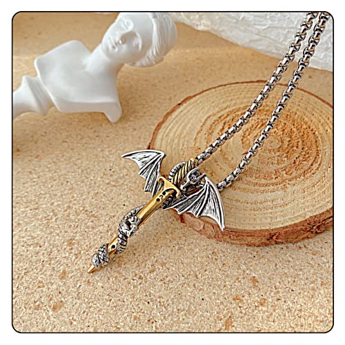 Punk Animal Pendant Titanium Steel Sword Wing Dragon Necklace3