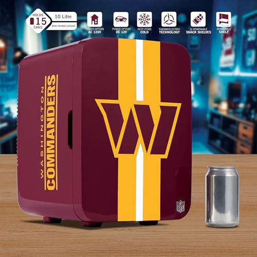 Image of Ukonic NFL 15-Can Mini Fridge 10L - AC /DC Powered, Official Team Colors & Logo, Portable Cooler for Tailgates, Home, Office, or Car