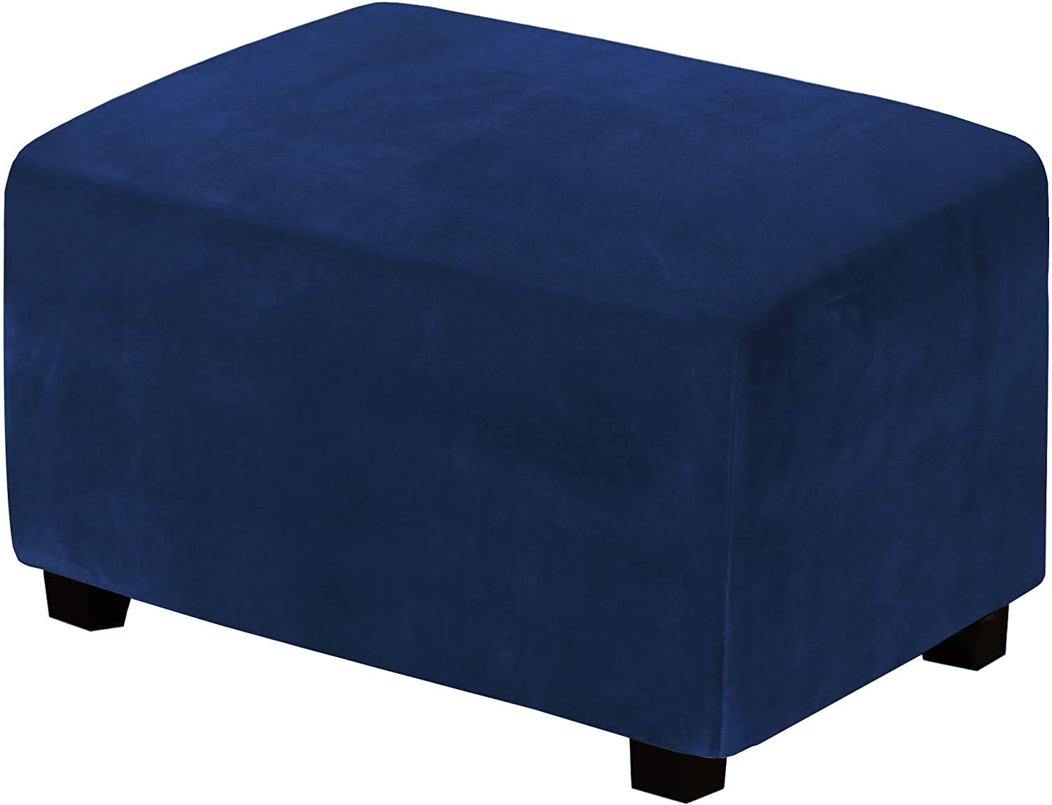 LINFKY Velvet Stretch Ottoman Covers Ottoman Slipcovers for Living Room Foot Stool Stretch Covers Ottoman Foot Rest Cover Furniture Cover with Soft Thick Solid Velvet Plush Fabric (Navy,X-Large)