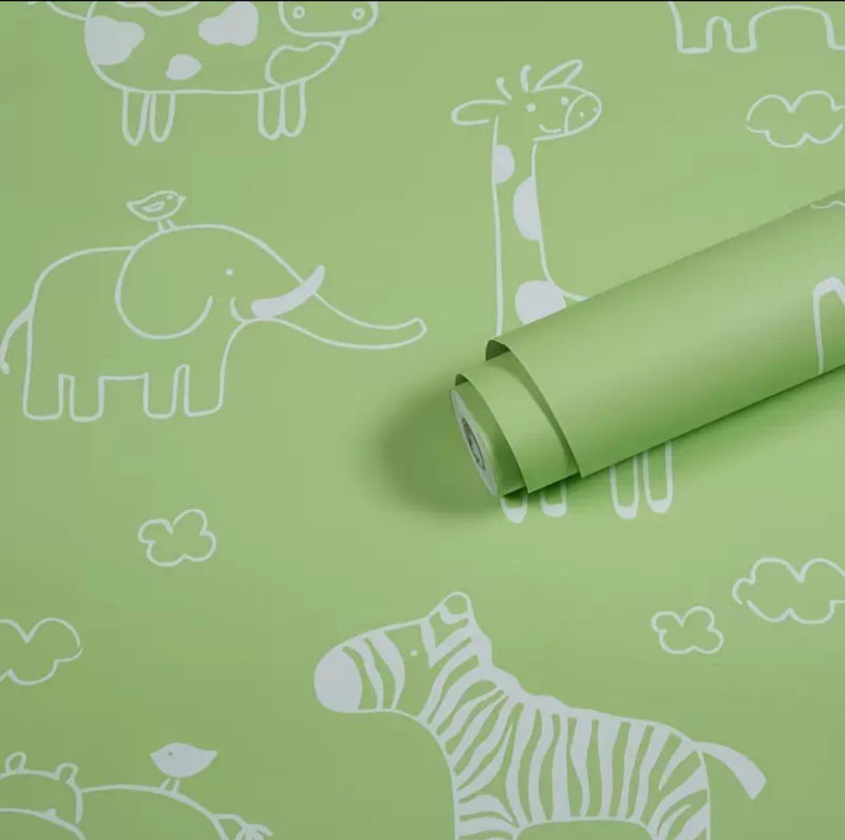 Animal-Themed Drawer Stickers Wallpaper Cute Green Peel & Stick Waterproof Vinyl | Removable Decorative Covers for Kids’ Dressers, Nursery Furniture & Playroom Décor 45 x 500 cm,(Pack of 1)