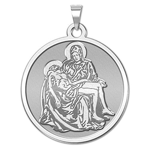 PicturesOnGold La Pieta Religious Medal - 1 Inch Size of a Quarter - Solid 14K Yellow Gold2