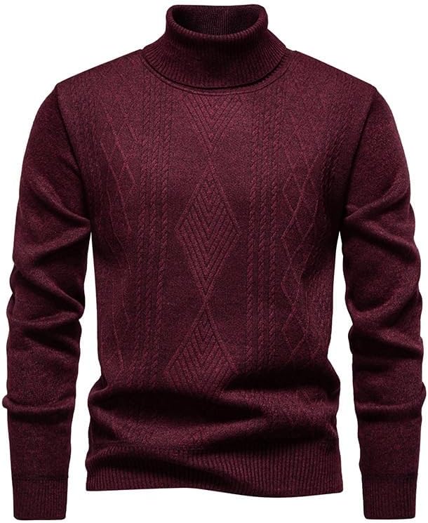 Men's High Neck Color Blocking Knitted Sweater Winter Casual Pullover Men