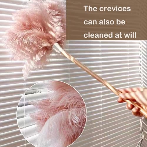 Image of Ostrich Feather Dusters, Naturally Soft, Easy to Dust, Multi-Purpose Use, Solid Wood Handle, 17.3'' Long, Pink