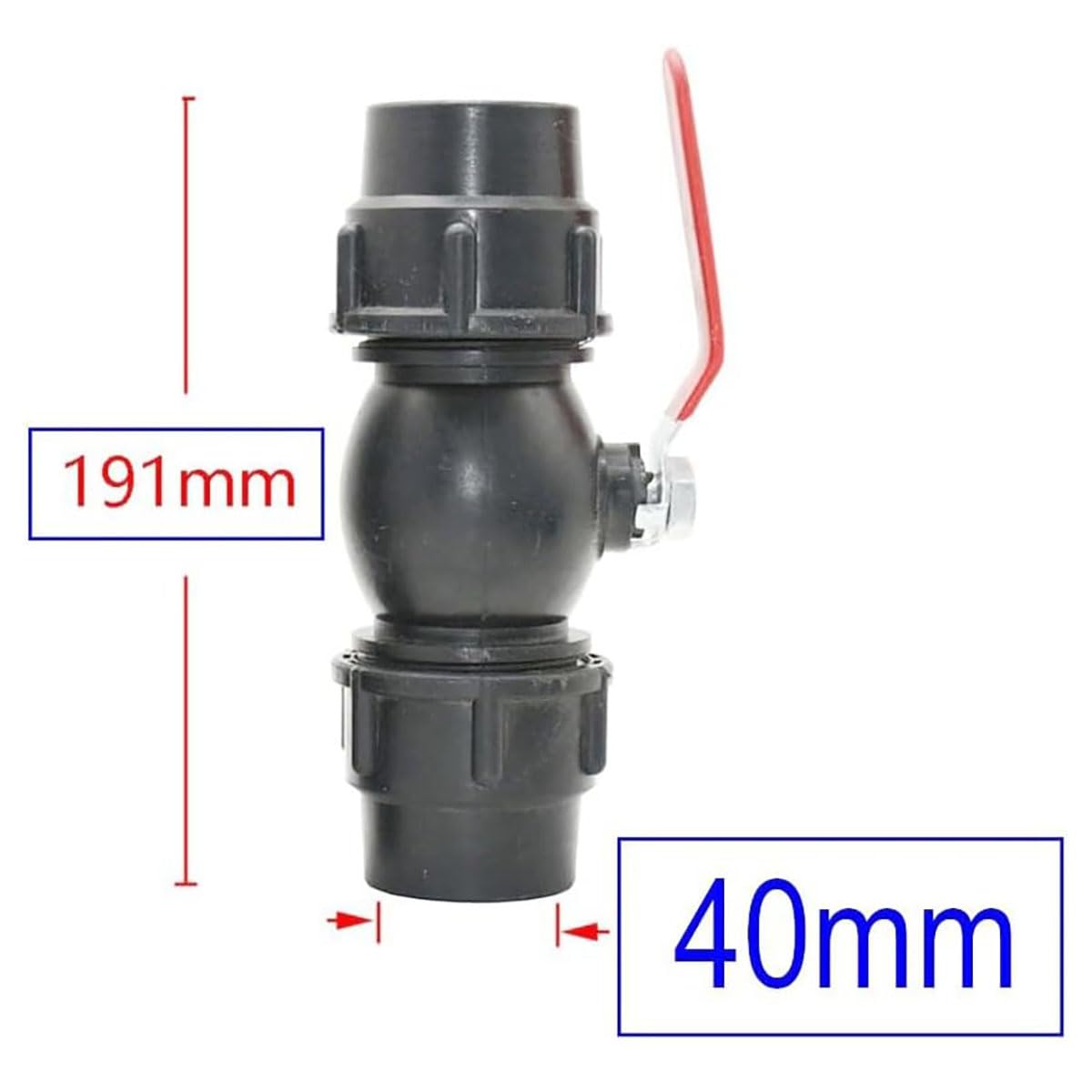 Válvula de bola de conector rápido de tubería de agua de plástico, núcleo de Metal duradero, conexión rápida de 2 vías, 1 ud.(40mm)
