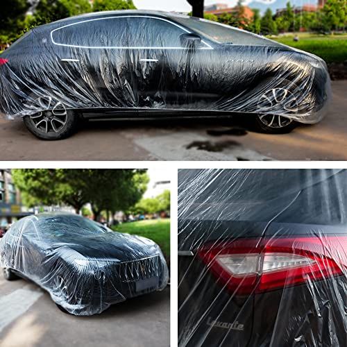 Image of LuliKa 5 Packs Disposable Car Cover Clear Plastic Car Cover Universal Rain Dust Garage Cover with Elastic Band (12.4 FT x 21.6 FT)