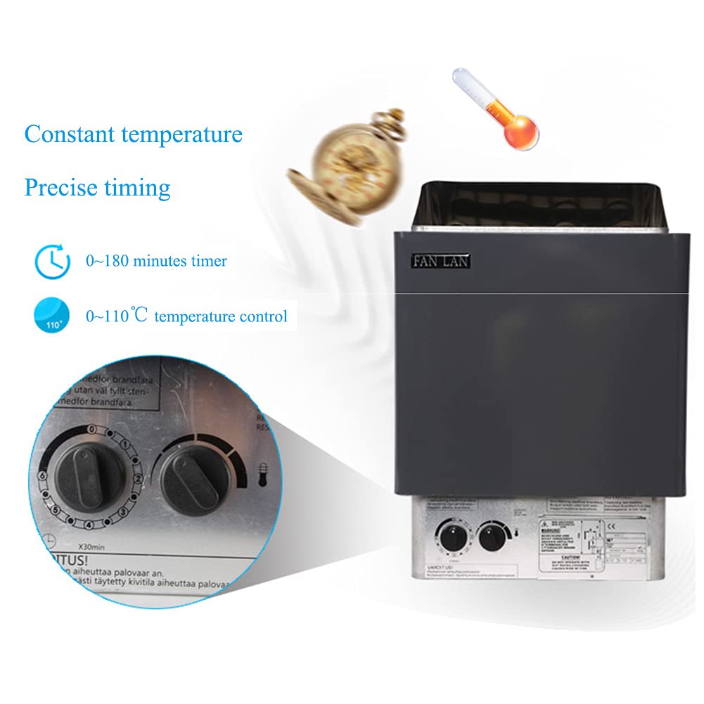 3-6KW Estufa Sauna Eléctrico 220V Calentador Sauna de Vapor Seco con Controlador Interno y Temporizador para Casa Hotel Sala de Sauna SPA Cuarto de Baño