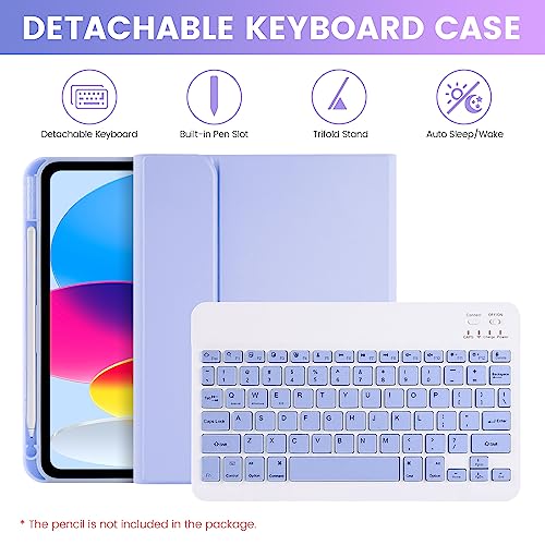 Image of SOPPY Bluetooth Keyboard Case with Mouse for iPad 11th Gen. (A16) 11-inch 2025, 10th Generation 10.9 inch 2022, Detachable Protective Cover, with Built-in Pen Holder, USB-C Rechargeable, Purple