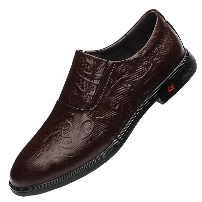 Men's Formal Oxford Shoes Wedding Tuxedo Pointed Toe Block Heel Office Business Slip-on French Leather