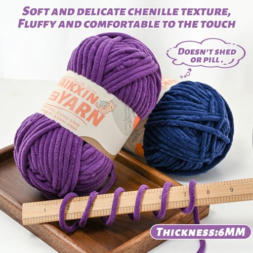 Image of (2 Navy Blue) 2 Pack Super Soft Fuzzy Chenille Chunky Yarn for Crocheting, 200g (175yds) Velvet Fluffy Amigurumi Yarn for Hand Knitting Baby Blankets Weaving Craft
