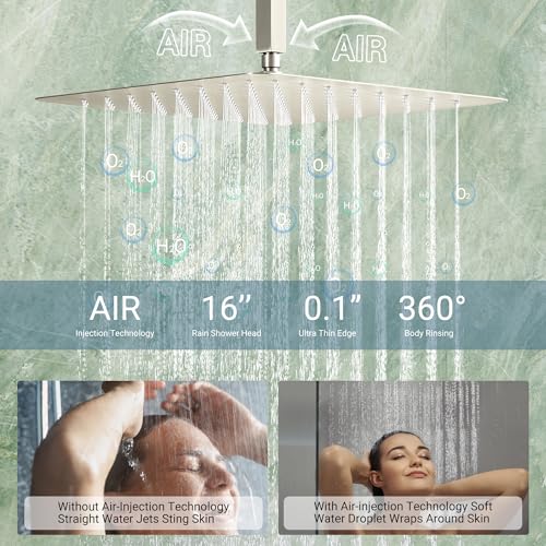 Sistema de Ducha Termostática Dual Dasan con 6 Jets Corporales, Ducha de 6 Pulgadas y Lluvia de 16 Pulgadas, Set de Grifería de Lujo en Níquel Cepillado para Parejas miniatura 5