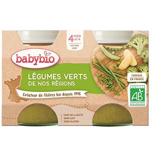 BabyBio  Babybio - Petits Pots Légumes Verts 2x130 g - 4+ Mois - BIO code EAN 3288131510415 