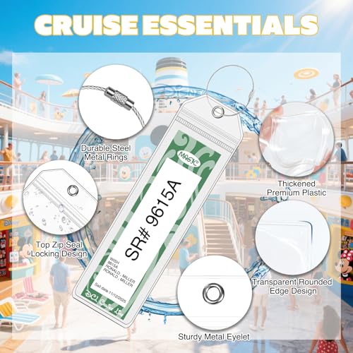 8 Pack DCL Cruise Luggage Tag Holders, Waterproof Durable Plastic with Steel Loops, Fits All DCL Ships Dream, Fantasy, Magic, Wonder, Wish, Treasure, Adventure, DCL Cruise Ship Essentials Must Haves3