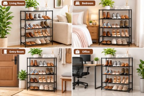 Image of Metal Shoe Rack for Home - Adjustable & Stackable Waterproof Open 5-Tier Shoe Rack for Closet Entryway, Bedroom, Outdoor,Multi-Purpose Carbon Steel Shoe Stand (4-Shelf, 4 Shelf Metal)
