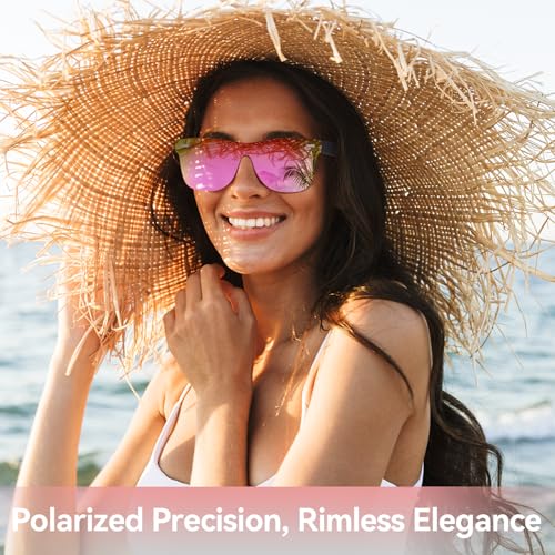 Dollger Trendy Mirrored Sunglasses for women men Rimless one piece colored lens reflective cool sunglasses3