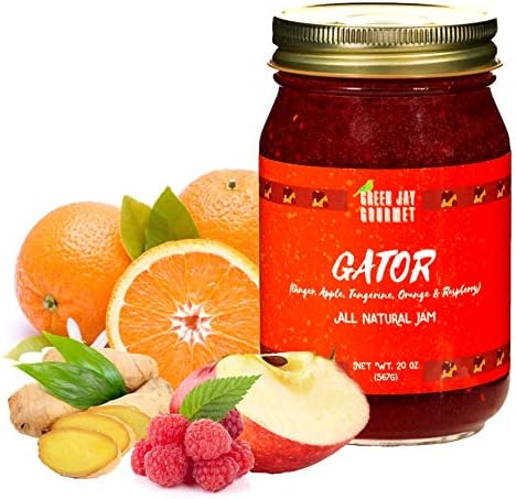 Green Jay Gourmet GATOR Jam - All-Natural Fruit Jam - Ginger, Apple, Tangerine, Orange, Raspberry Jam - Vegan, Gluten-free Fruit Jam - Contains No Preservatives - Raspberry Jam Made in USA - 20 Ounces