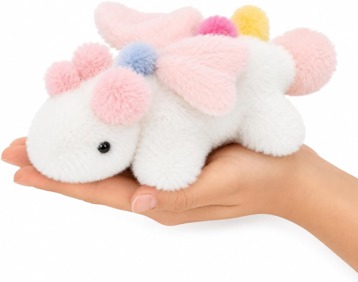 Mini Dragon Shaped Decorative Stuffed Animal Ornament, Ultra Soft Fluffy Desk Decor, Cute Aesthetic Dragon Stuffed Accent for Office, Car, Bedroom, Aesthetic Home Decor Accent (White Pink)