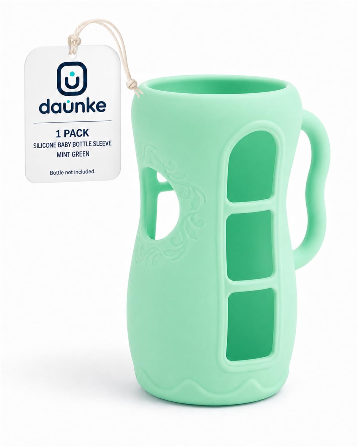 daunke Silicone Baby Bottle Sleeve for Philips Avent 8oz Glass Bottles, Green Protective Bottle Cover with Easy-Grip Handles, Level View Windows & Thickened Base, 1 Pack, Bottle Not Included