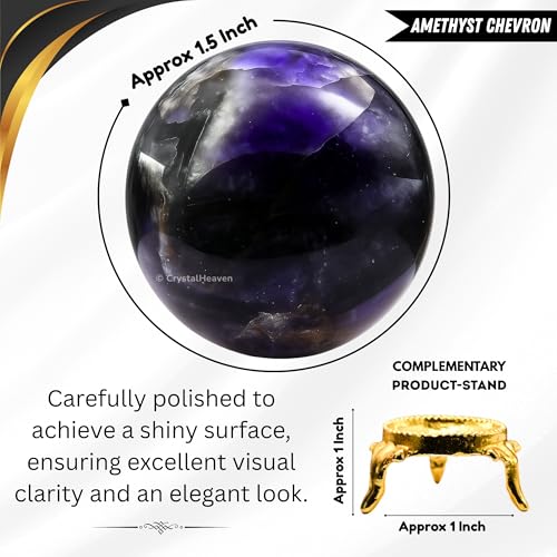Image of Certified Amethyst Chevron Crystal Ball for Meditation | Premium Crystal Vastu Items for Home and Feng Shui Items for Good Luck - Pooja Supplies and Spiritual Practices (1.5 inch Inch)
