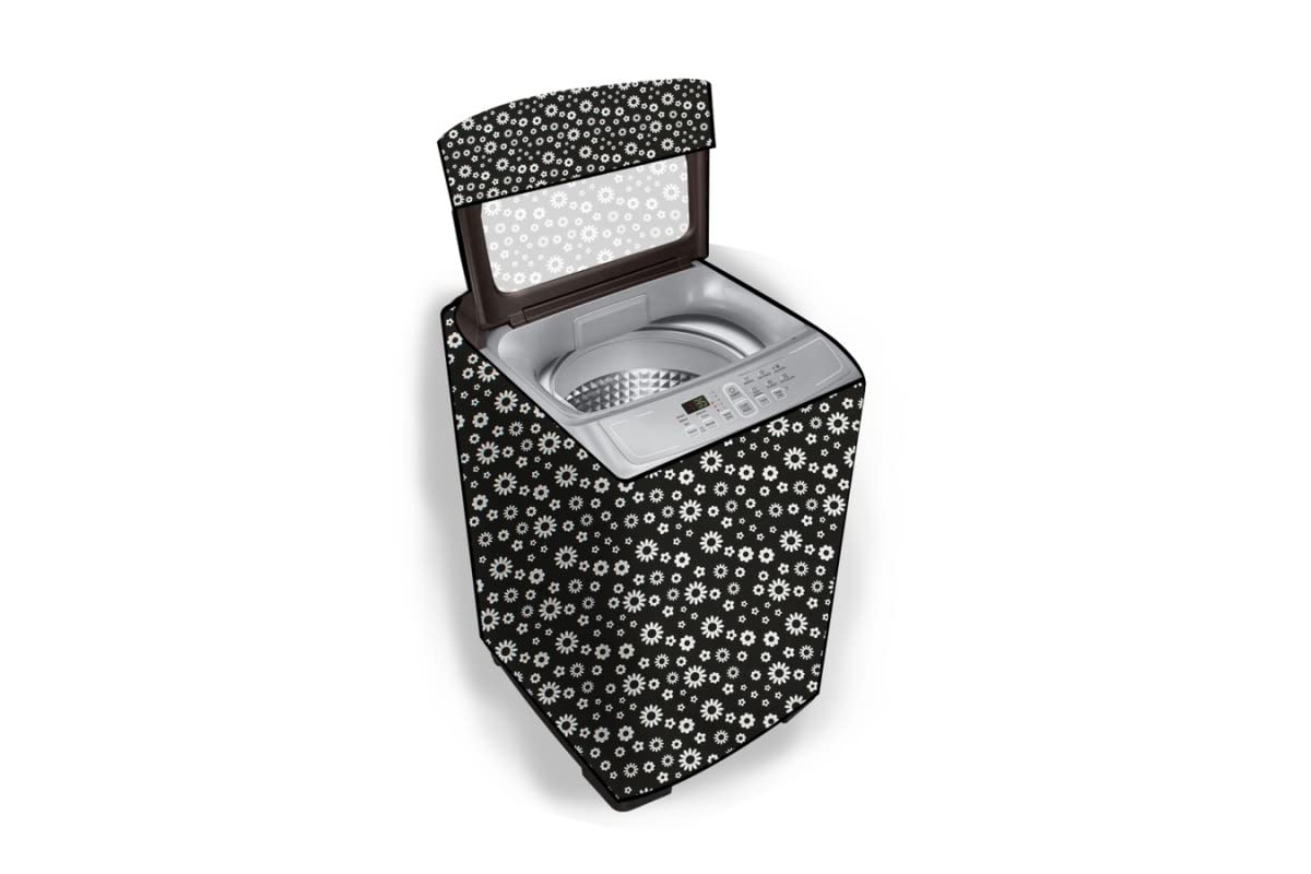 Stylista Polyester Washing Machine Cover Compatible for Godrej 7 Kg Fully-Automatic Top Loading WTEON ALR 70 5.0 FISNS COBR, Floral Pattern White