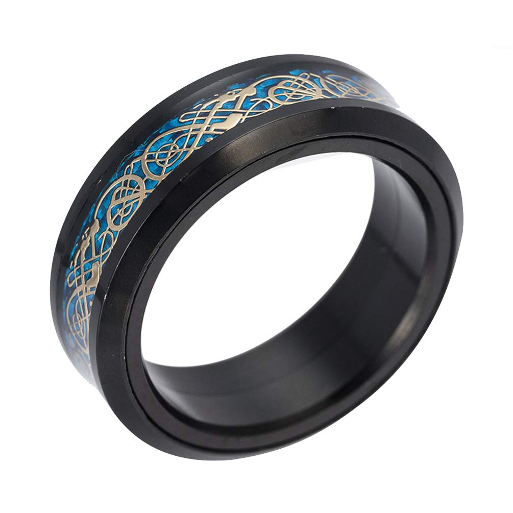 HIJONES Unisex Carbide Fiber Celtic Dragon Spinner Ring Wedding Spins Band