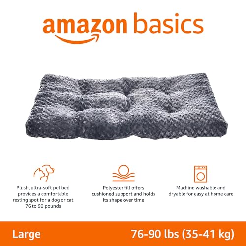 Image of Amazon Basics Washable Cat and Dog Bed, Cozy Crate Pad for Large Dogs, Indoor, 40 x 27 x 3.5 inches, Gray