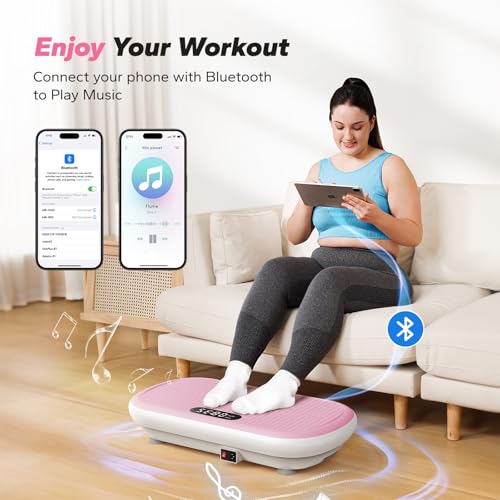 MERACH Vibration Plate Exercise Machine, Vibration Plate 440 Lbs Capacity, Bluetooth and Silicone Pedal, Stimulate Deep Fat, Vibration Plate for Lymphatic Drainage, Vibrating for Weight Loss (Pink) by MERACH - Image 2
