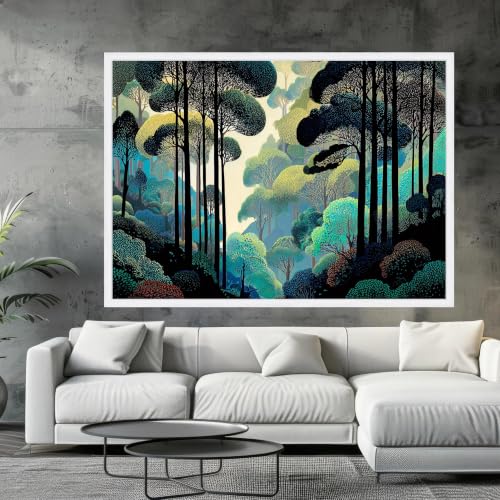 Décoration murale paysage naturel tableau forêt bleue moderne 60x90