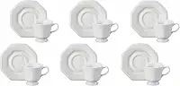 Estojo com 6 Xícaras Chá com Pires em Porcelana- Modelo Octogonal Prisma - Branca - fabricado pela Schmidt