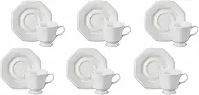 Estojo com 6 Xícaras Chá com Pires em Porcelana- Modelo Octogonal Prisma - Branca - fabricado pela Schmidt