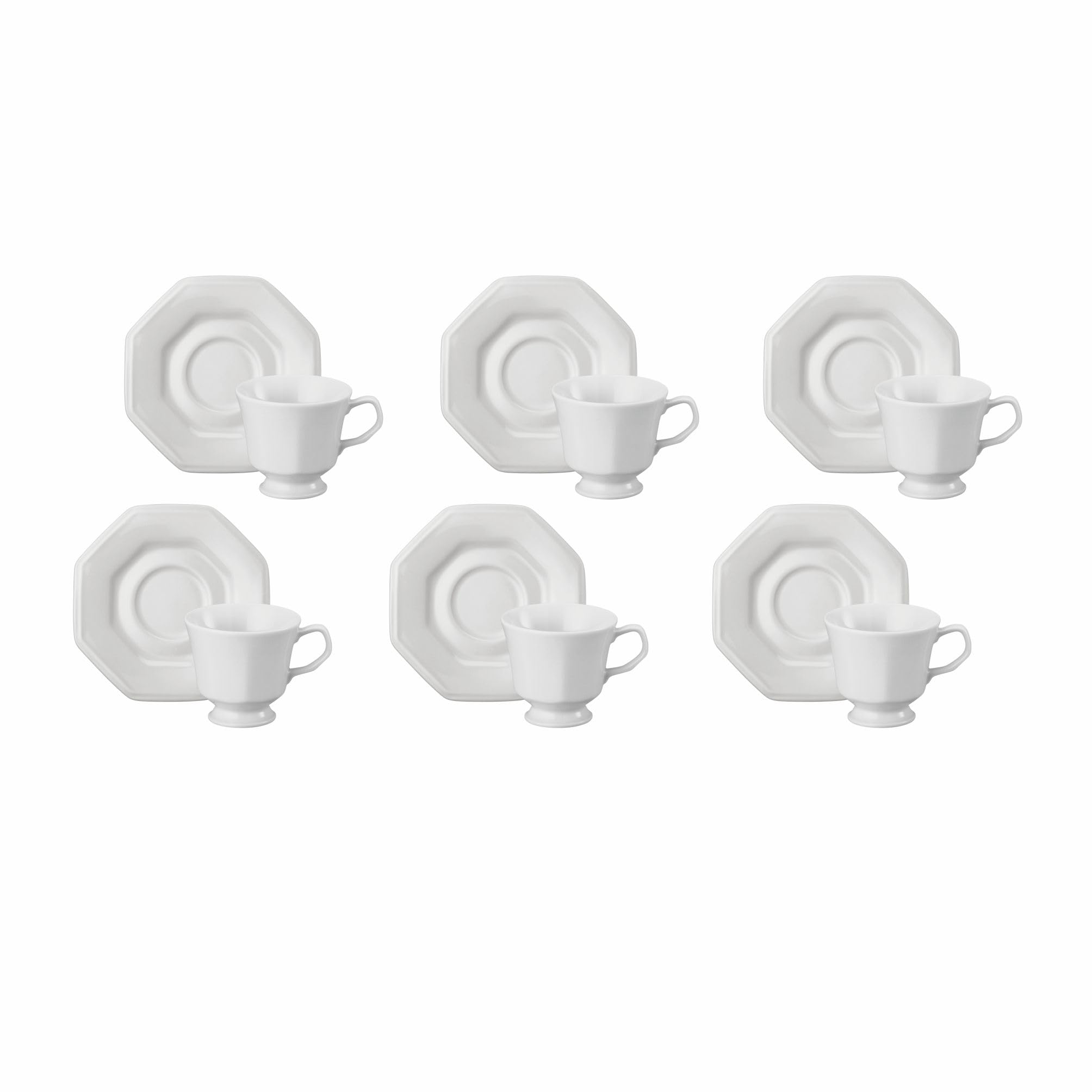Estojo com 6 Xícaras Chá com Pires em Porcelana- Modelo Octogonal