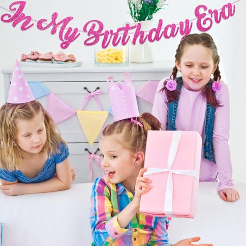 Image of In My Birthday Era Banner DIY Glitter Hot Pink Happy Birthday Banner Party Decorations Eras Sign for Women Girls Hot Pink 16 18th 21st 30th Party Decorations