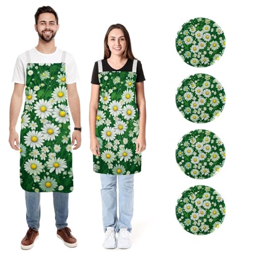 Tablier de cuisine homme et femme lot de deux modèles réglables imprimé floral vert