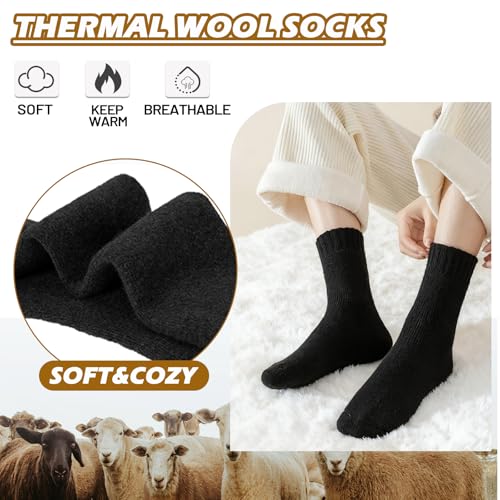 Image of Josnown Thermal Warm Boot Socks for Women, 5 Pairs Winter Thick Cozy Hiking Crew Comfy Socks Full Cushioned, Size 5-10