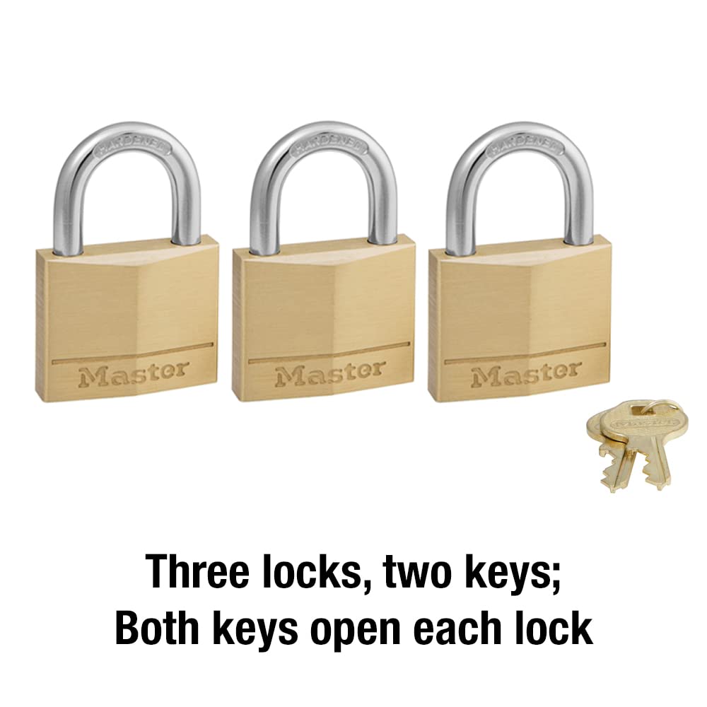 Master Lock 140TRI Solid Brass Padlock with Key, 3 Pack, Gold - Image 4