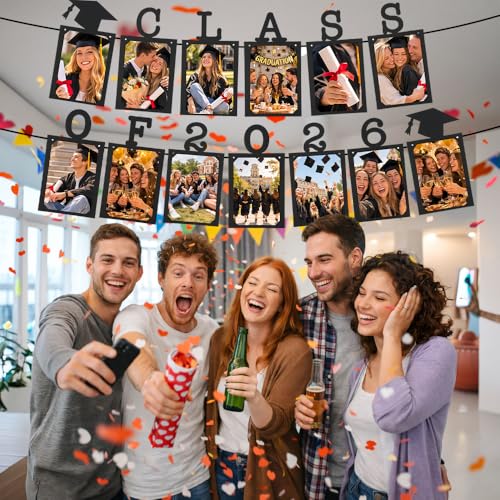 Image of Class of 2026 Graduation Photo Banner, Graduation Photo Display Decorations, Class of 2026 Party Decorations for College Senior, High, Middle, Junior, Kindergarten Pictures Display Grad Party Supplies