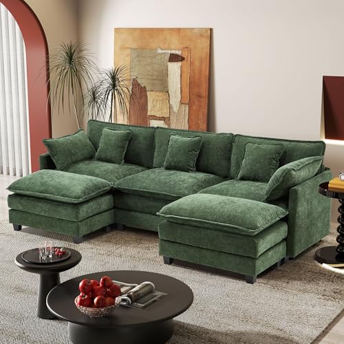 Image of 113.4 inch Modular Sectional Sofa,U Shaped Couch for Living Room,Modern Deep Seat Sofa 3 Seater Chenille Fabric Comfy Cloud Couches with Throw Pillows & Movable Ottoman