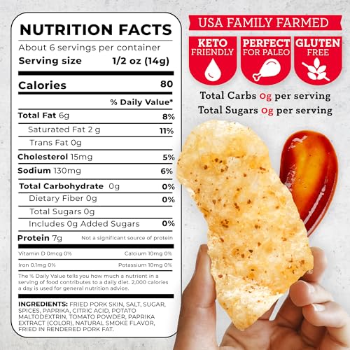 Image of 4505 BBQ Seasoned Chicharrones, Fried Pork Rinds - Barbeque Flavored Pork Skins - Low Carb, Gluten-Free, Protein Snack - 3oz (Pack of 12)