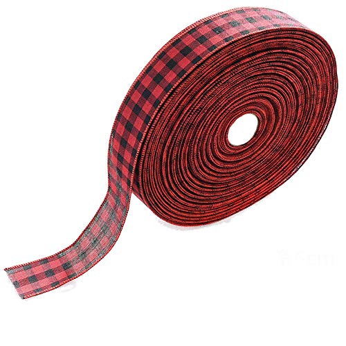 50 Yards Black and Red Buffalo Check Plaid Wired Ribbon